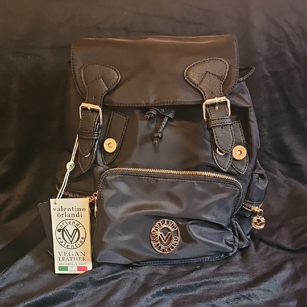 *Brand New* Valentino Orlandi Black Backpack with Decorative Medallion